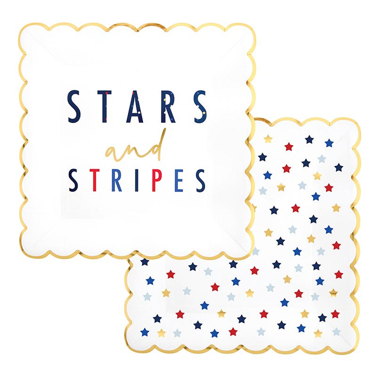 Americana Stars and Stripes Design Scalloped Foil-Edge Napkins (Set of 48)