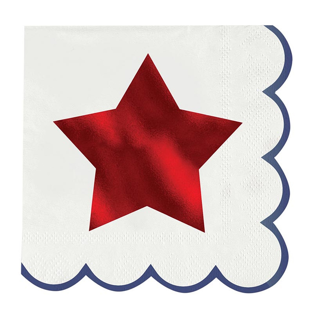 Americana Bold Red-Foil Star Graphic with Blue-Scalloped-Edge Napkins (Set of 160)