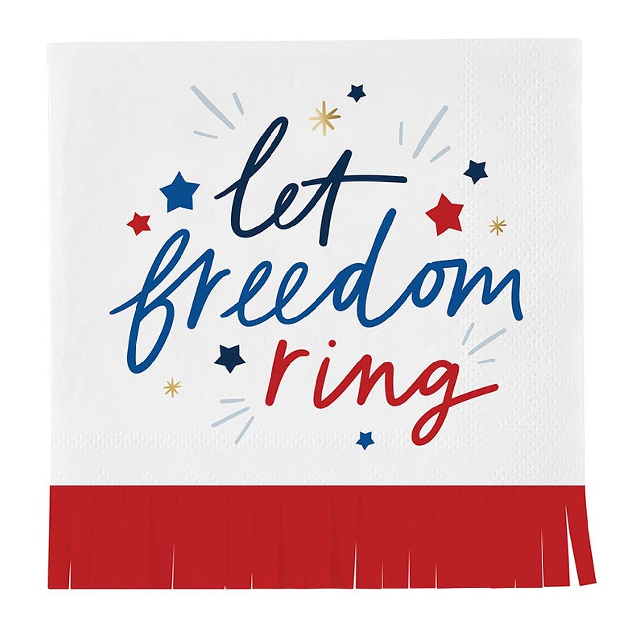 Americana 'Let Freedom Ring' Graphic Red-Fringed Beverage Napkins (Set of 160)