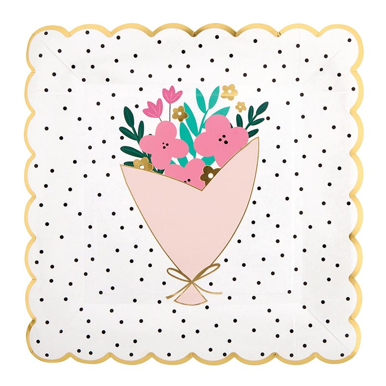 Delightful Floral Bouquet Pattern Scalloped Foil-Edge Napkins (Set of 48)