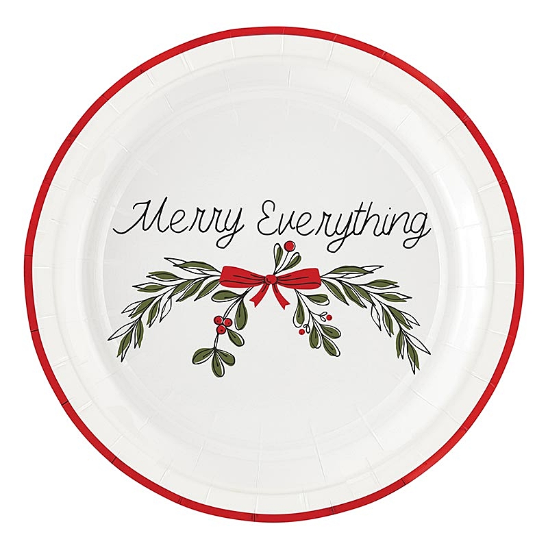 Festive 'Merry Everything' with Christmas Garland Design Paper Plates (Set of 64)