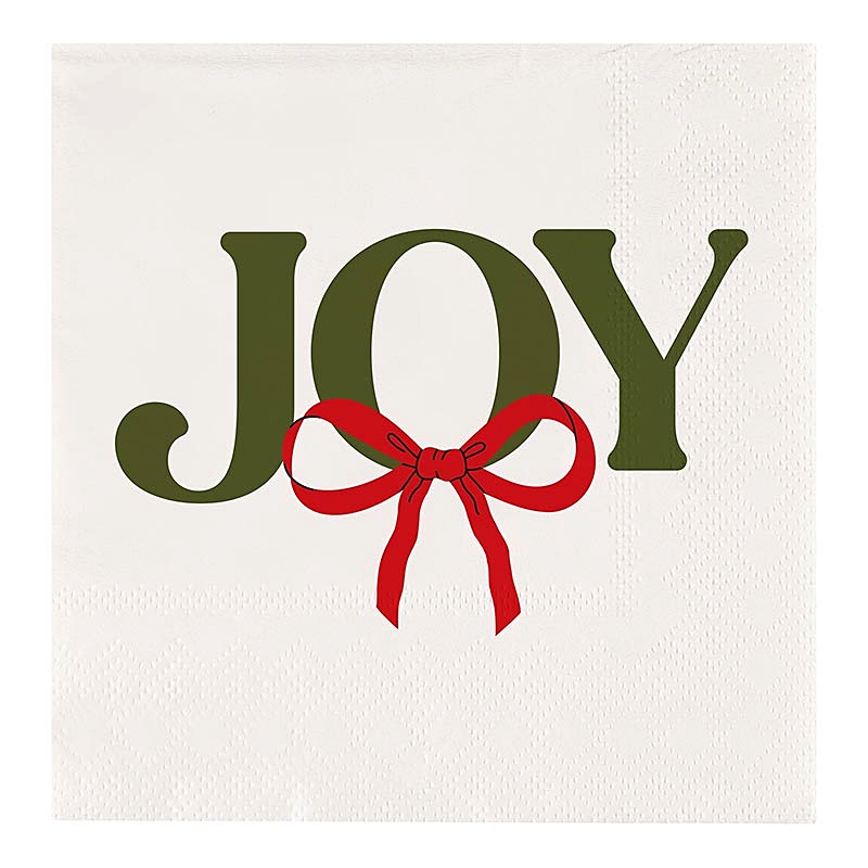 Bold "JOY" with Festive Red Bow Design Beverage Napkins (Set of 160)