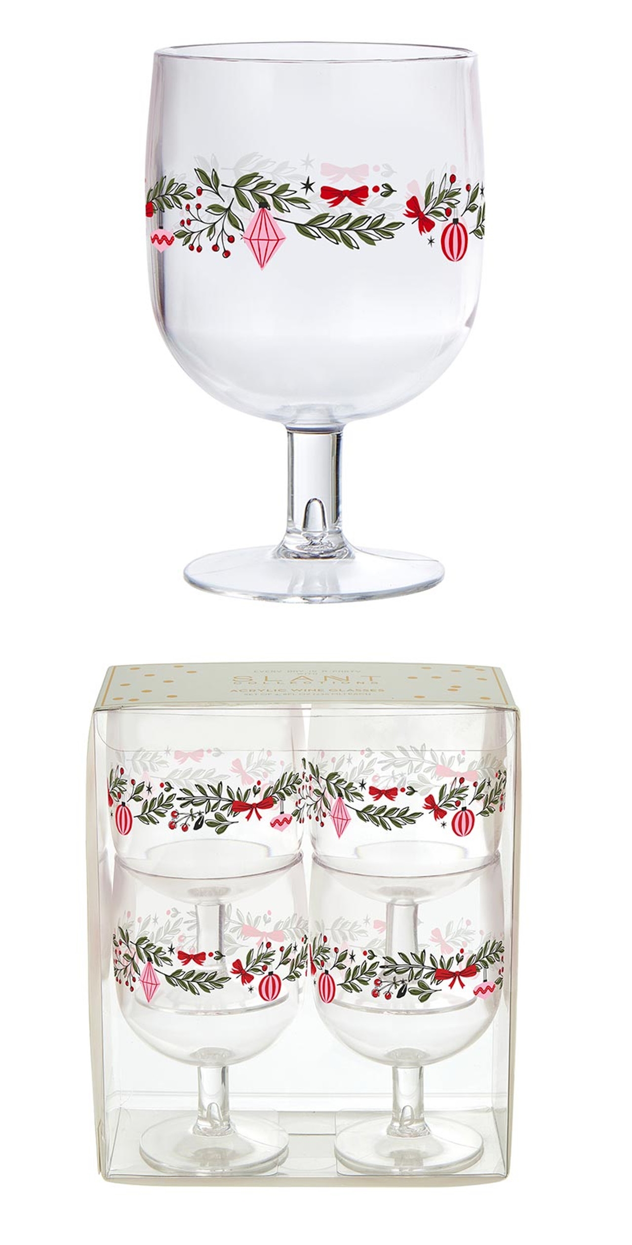 Christmas Bows and Garlands Motif Acrylic Wine Cups (Set of 4)