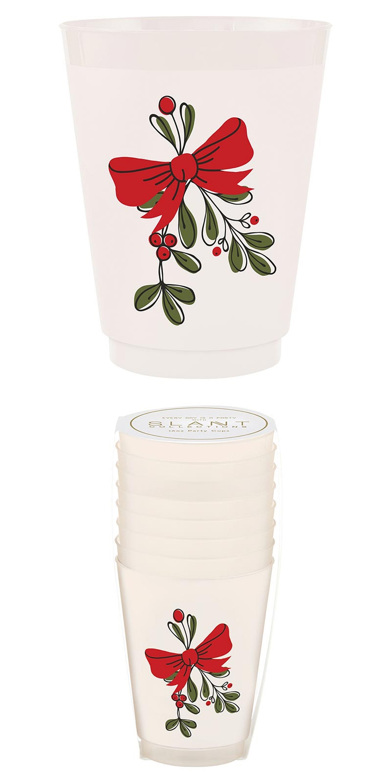 Mistletoe and Red Bow Design Frost-Flex Cocktail Party Cups (Set of 48)