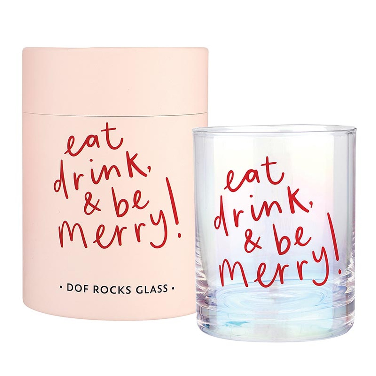 'Eat Drink & Be Merry' Design Double Old-Fashioned DOF Rocks Glasses (Set of 6)