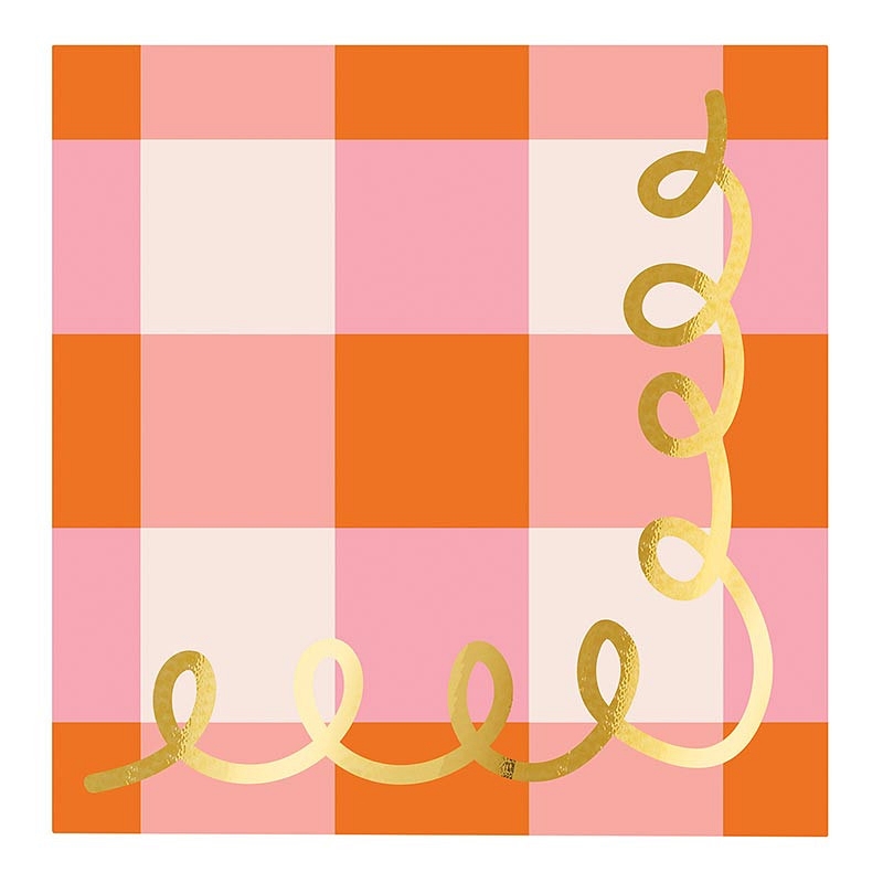 Warm Pink Plaid Print with Gold-Foil Accents Beverage Napkins (Set of 160)