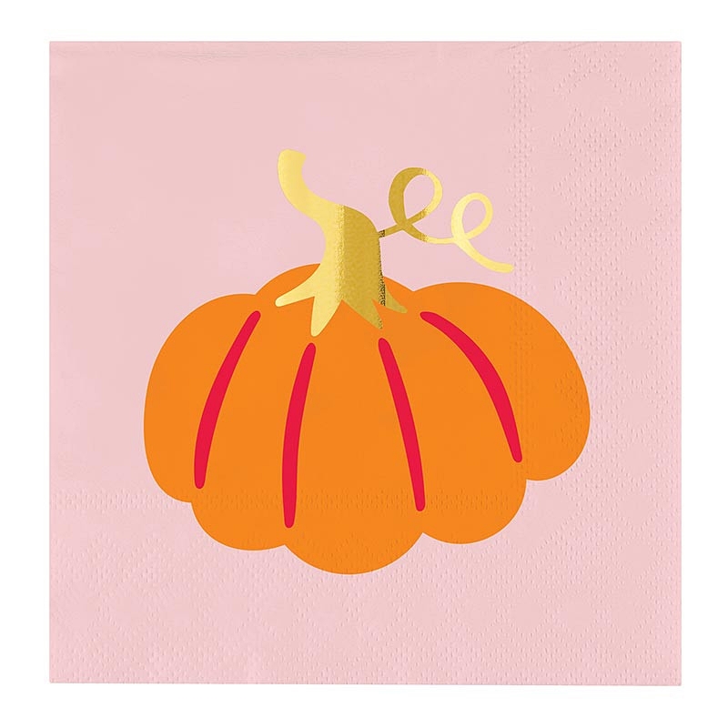 Fall Pumpkin Print with Gold-Foil Accents Beverage Napkins (Set of 160)