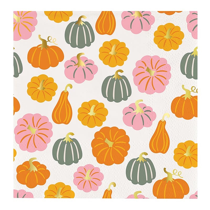 Fall Pumpkins & Gourds Motif with Gold-Foil Accents Beverage Napkins (Set of 160)