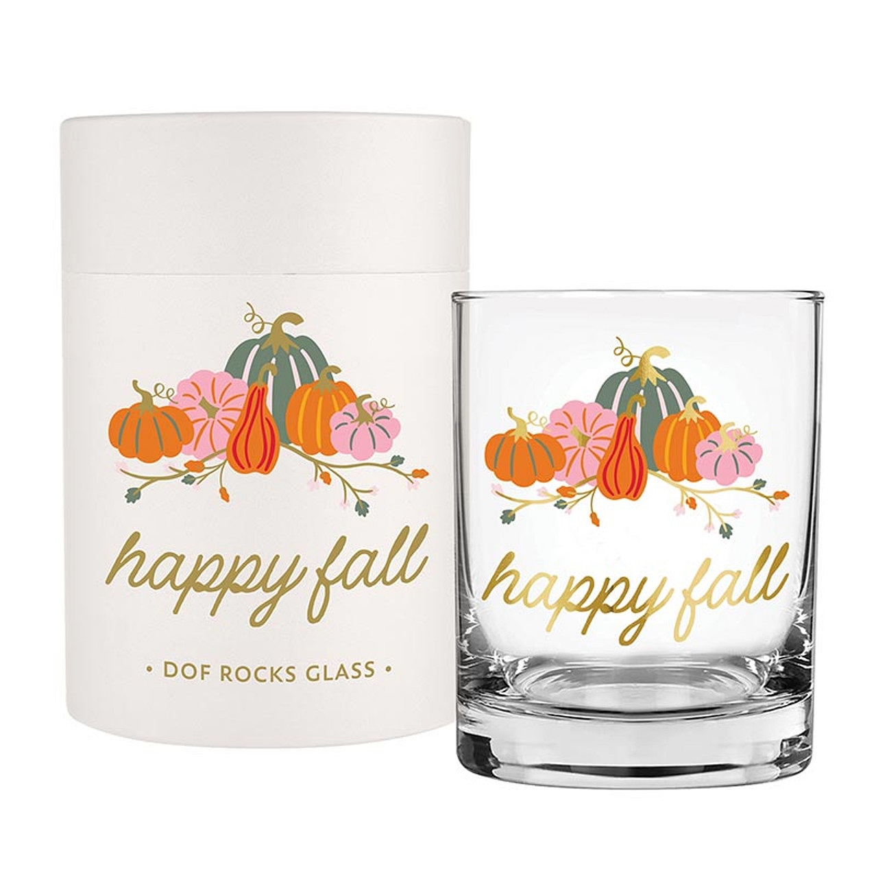 "Happy Fall" Pumpkins Motif 14oz Double-Wall DOF Glasses (Set of 6)