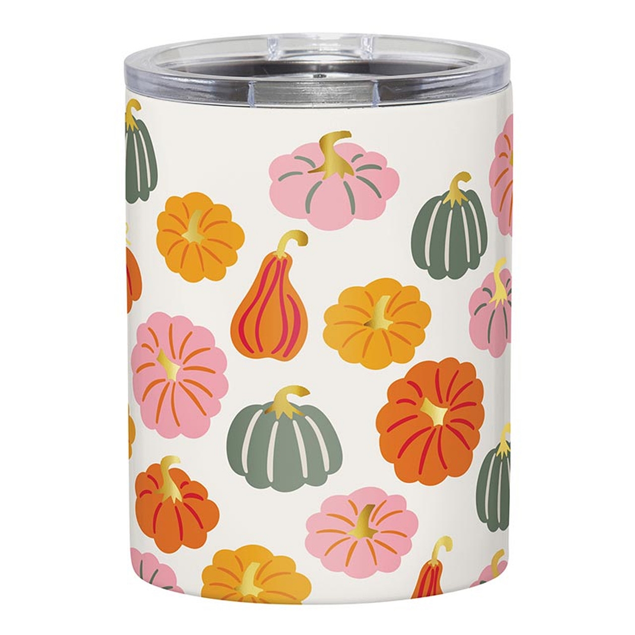 Fall Pumpkins & Gourds Motif White-Finish Stainless-Steel Tumblers (Set of 4)
