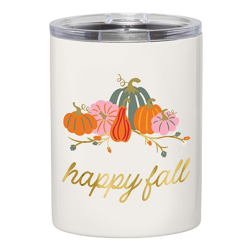 Festive Pumpkins Motif with 'Happy Fall' Graphic Stainless-Steel Tumblers (Set of 4)