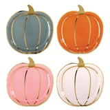 Assorted Pumpkin-Shaped Paper Plates with Gold Foil Accents (Set of 64)