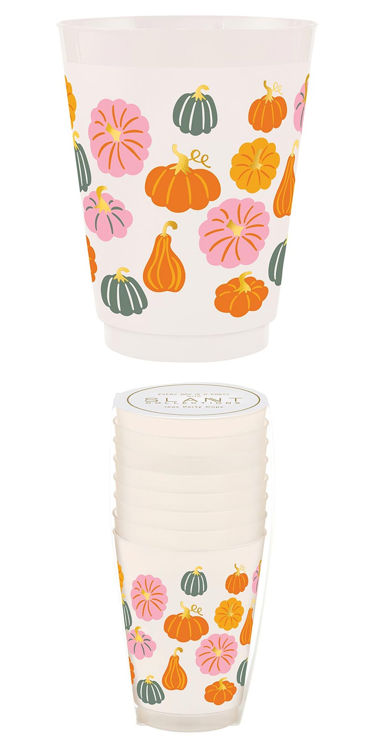 Fall Pumpkins and Gourds Motif 16oz Frost-Flex Cocktail Party Cups (Set of 48)