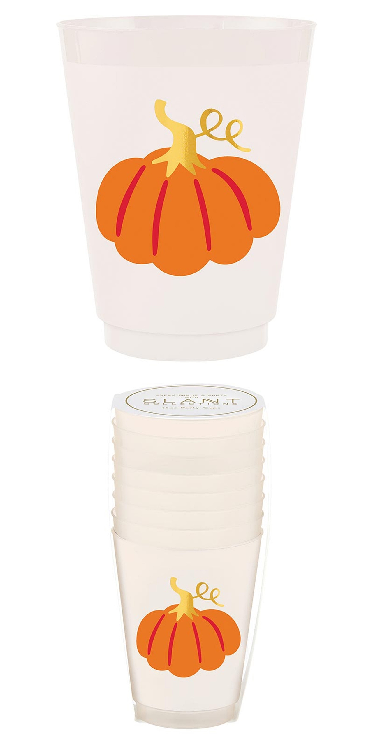 Festive Pumpkin Design 16oz Frost-Flex Cocktail Party Cups (Set of 48)