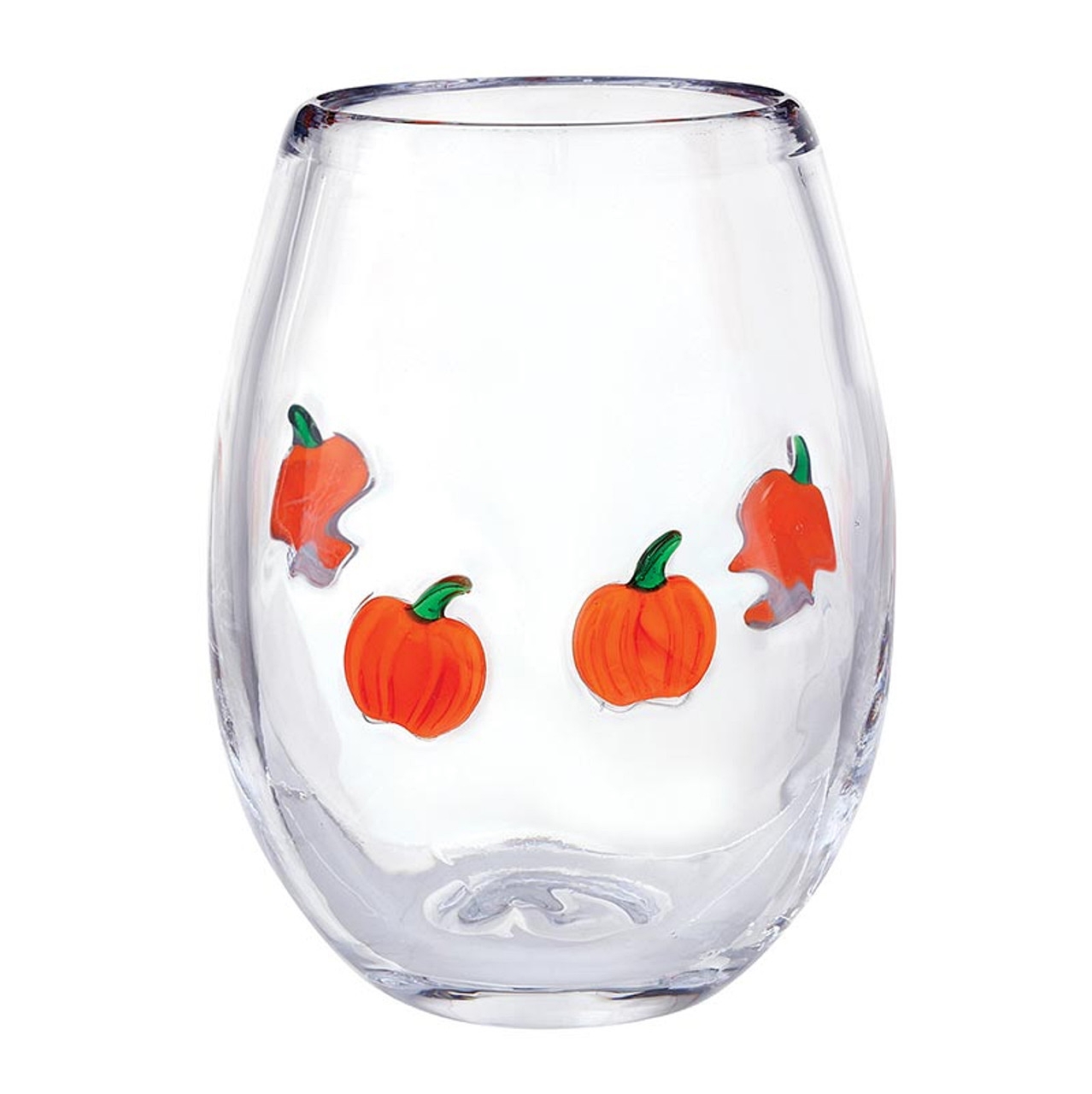 Charming Fall Pumpkins Motif 15oz Stemless Wine Glasses (Set of 4)