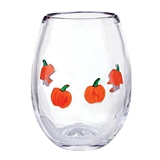 Charming Fall Pumpkins Motif 15oz Stemless Wine Glasses (Set of 4)