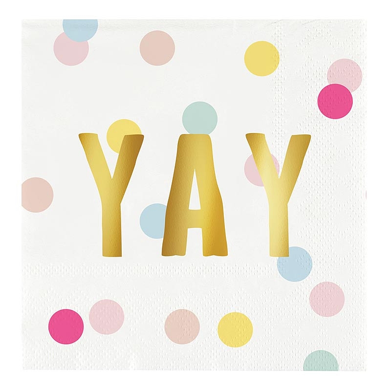 Gold-Foil YAY Graphic on Confetti Dot Print Beverage Napkins (Set of 160)