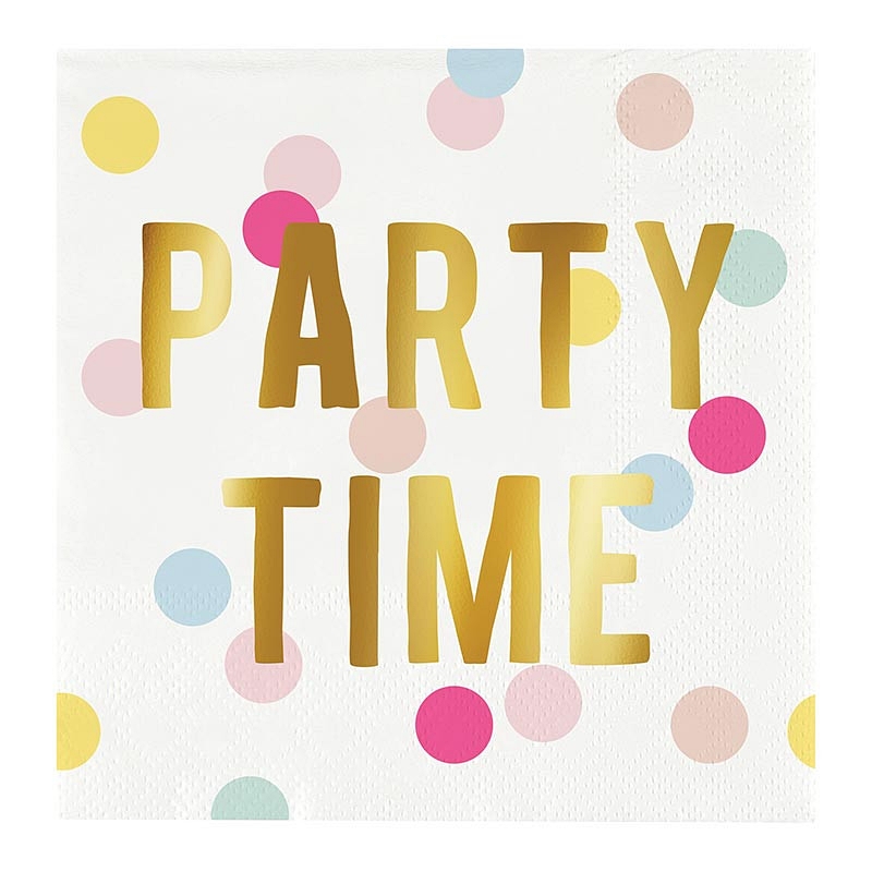 Gold-Foil PARTY TIME Graphic on Confetti Dot Print Beverage Napkins (Set of 160)