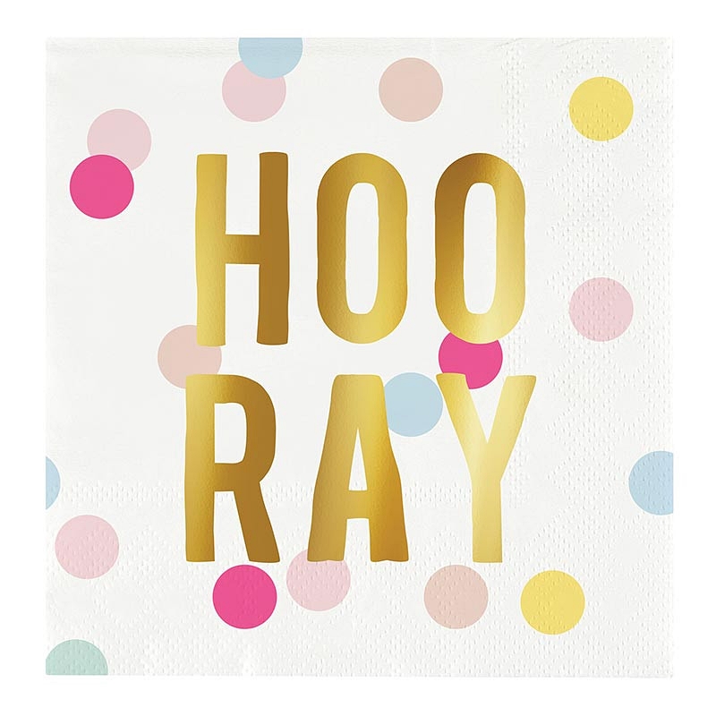 Gold-Foil HOORAY Graphic on Confetti Dot Print Beverage Napkins (Set of 160)
