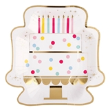 Colorful Birthday-Cake-Shaped Paper Plates with Gold-Foil Accents (Set of 64)