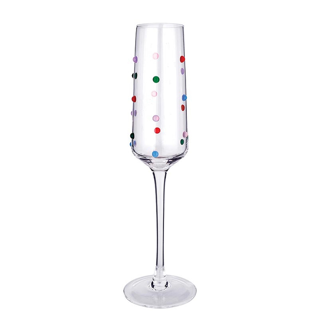 Colorful Confetti Dots Motif 7oz Beaded Stemmed Champagne Glasses (Set of 6)