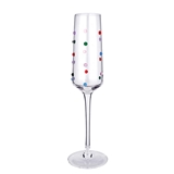 Colorful Confetti Dots Motif 7oz Beaded Stemmed Champagne Glasses (Set of 6)