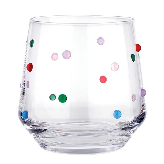 Colorful Confetti Dots Motif 13oz Beaded Stemless Wine Glasses (Set of 6)