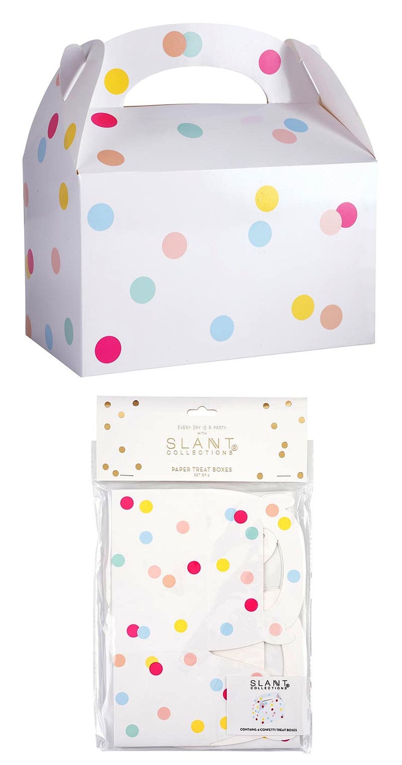 Colorful Confetti Dots Motif Gable-Shaped Paper Treat Boxes (Set of 6)