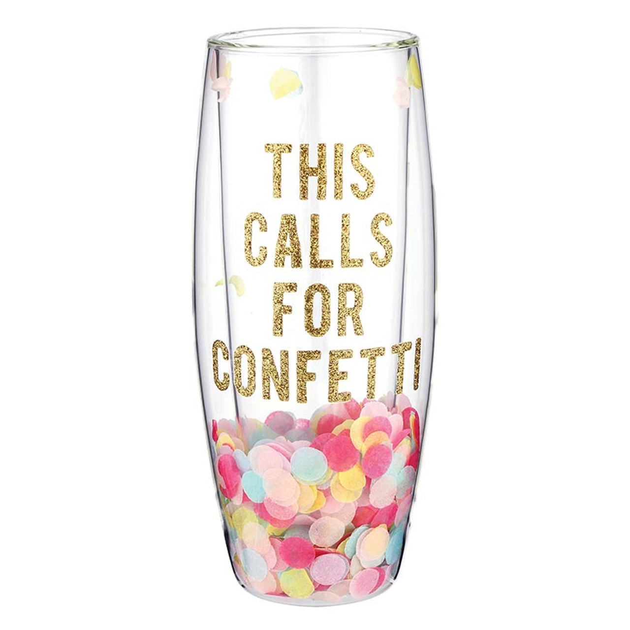 Gold-Foil 'This Calls for Confetti' Design Double-Wall Champagne Glasses (Set of 6)