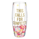 Gold-Foil 'This Calls for Confetti' Design Double-Wall Champagne Glasses (Set of 6)