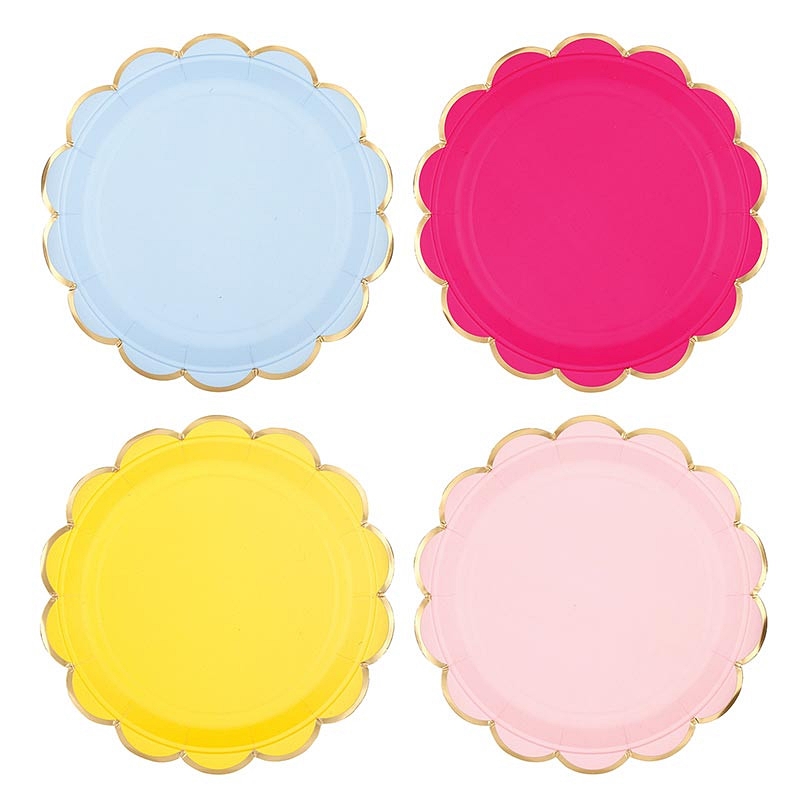 Assorted Confetti Colors Gold-Foil Scalloped-Edge Round Paper Plates (Set of 64)