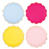 Assorted Confetti Colors Gold-Foil Scalloped-Edge Round Paper Plates (Set of 64)