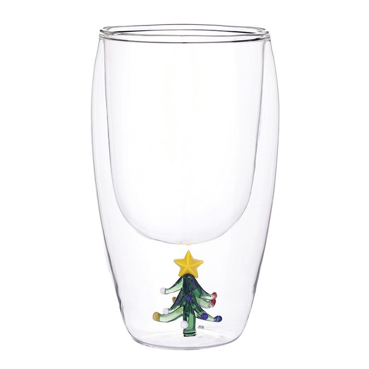Double-Wall 12oz Cocktail Glasses with 3D Christmas Tree Figurine (Set of 6)