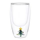 Double-Wall 12oz Cocktail Glasses with 3D Christmas Tree Figurine (Set of 6)