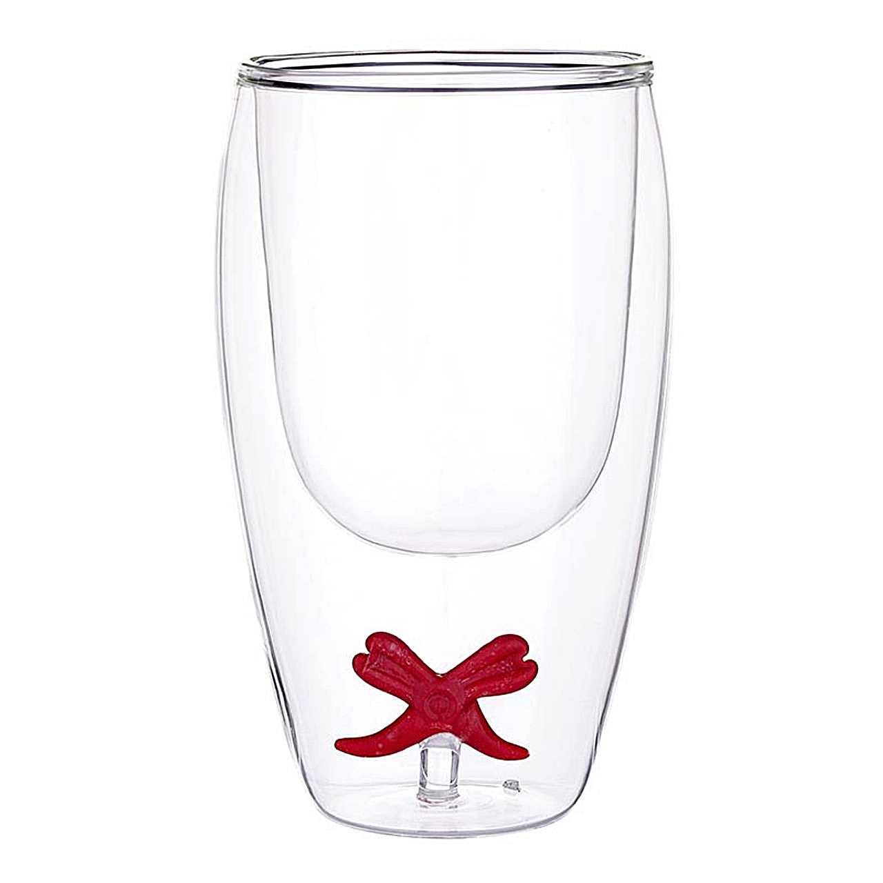 Double-Wall 12oz Cocktail Glasses with 3D Festive Red Bow Figurine (Set of 6)