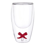 Double-Wall 12oz Cocktail Glasses with 3D Festive Red Bow Figurine (Set of 6)