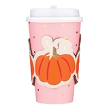 Seasonal 16oz Paper To-Go Cups with Pumpkin-Shaped Sleeves (Set of 64)