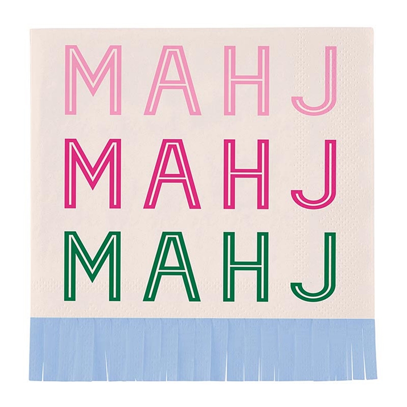 MAHJ MAHJ MAHJ Design with Sky-Blue Fringe Beverage Napkins (Set of 160)