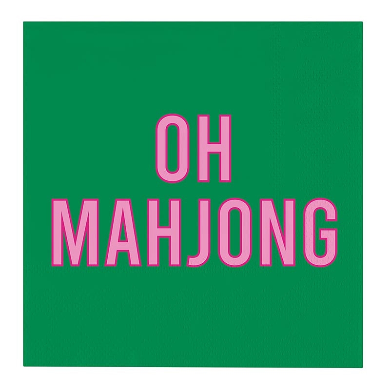 Bold OH MAHJONG Graphic in Pink on Green Background Beverage Napkins (Set of 160)