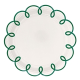 Mahjong-Inspired Green-Outlined Scalloped-Edge Round Paper Plates (Set of 64)