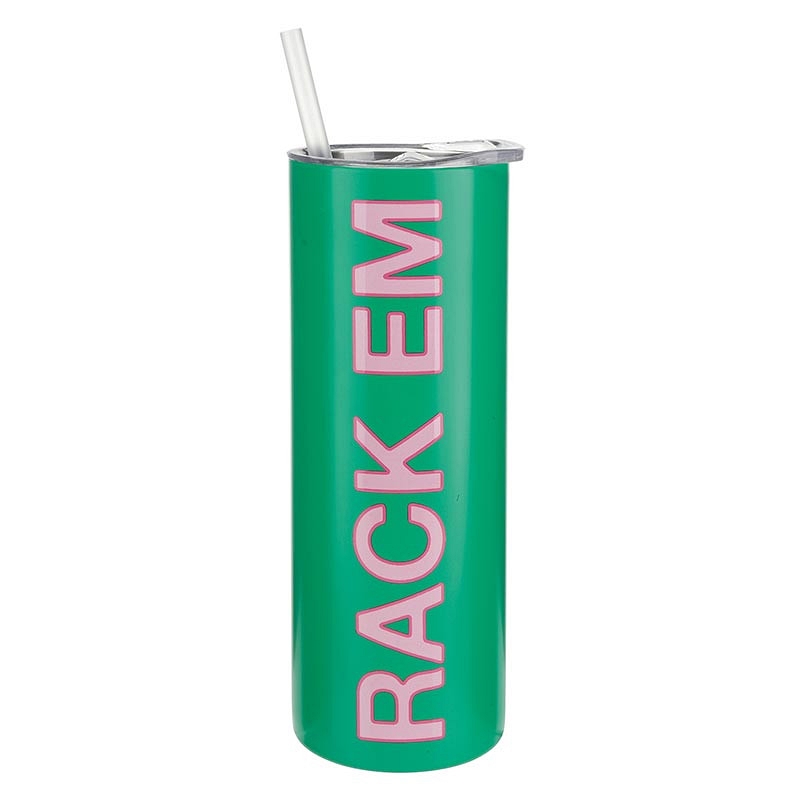 Mahjong-Inpsired RACK EM Graphic on Green-Finish 16oz Skinny Tumblers (Set of 4)