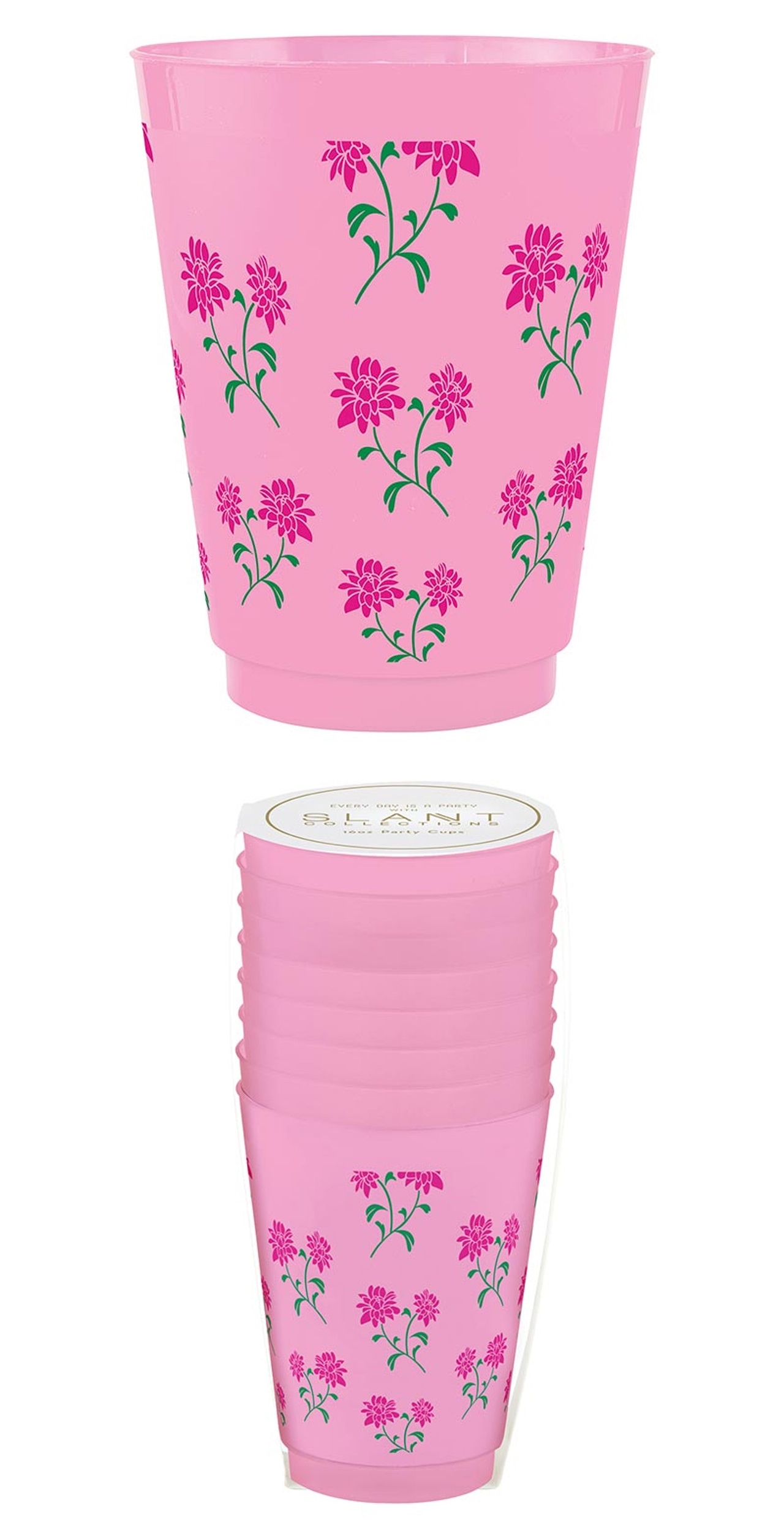 Mahjong Floral Pattern Frosted BPA-Free 16oz Pink-Plastic Party Cups (Set of 48)