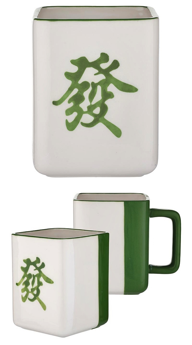 Ceramic 16oz Mahjong Tile Design Coffee Mugs (Set of 4)