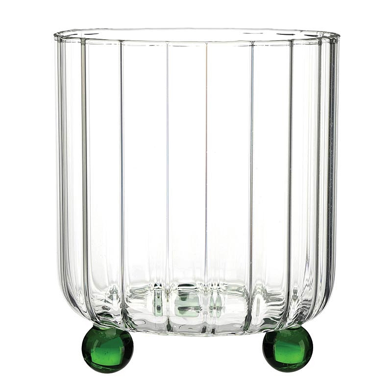 Majhong-Themed 16oz Ribbed Lowball Rocks Glasses with Green Nubs (Set of 6)