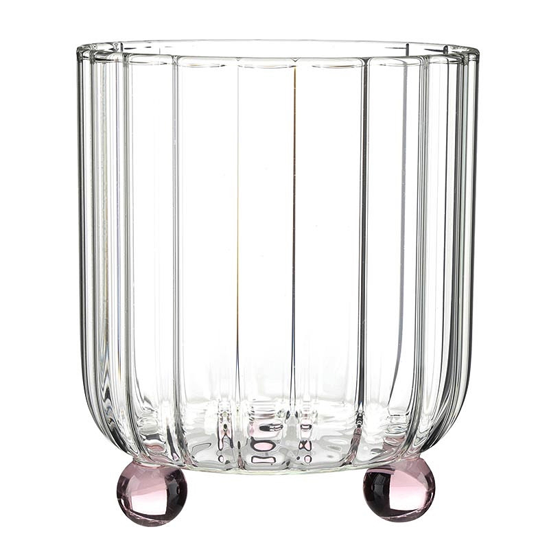 Majhong-Themed 16oz Ribbed Lowball Rocks Glasses with Pink Nubs (Set of 6)