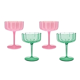 Mahjong-Inspired Pink and Green-Colored 8oz Plastic Coupe Glasses (Set of 4)