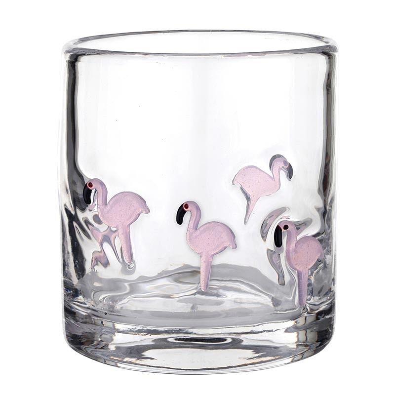 Pink Flamingo Motif 16oz Double Old-Fashioned (DOF) Icon Glasses (Set of 4)