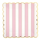 Pink-and-White-Striped Gold-Foil-Rimmed Scalloped-Edge Paper Plates (Set of 64)