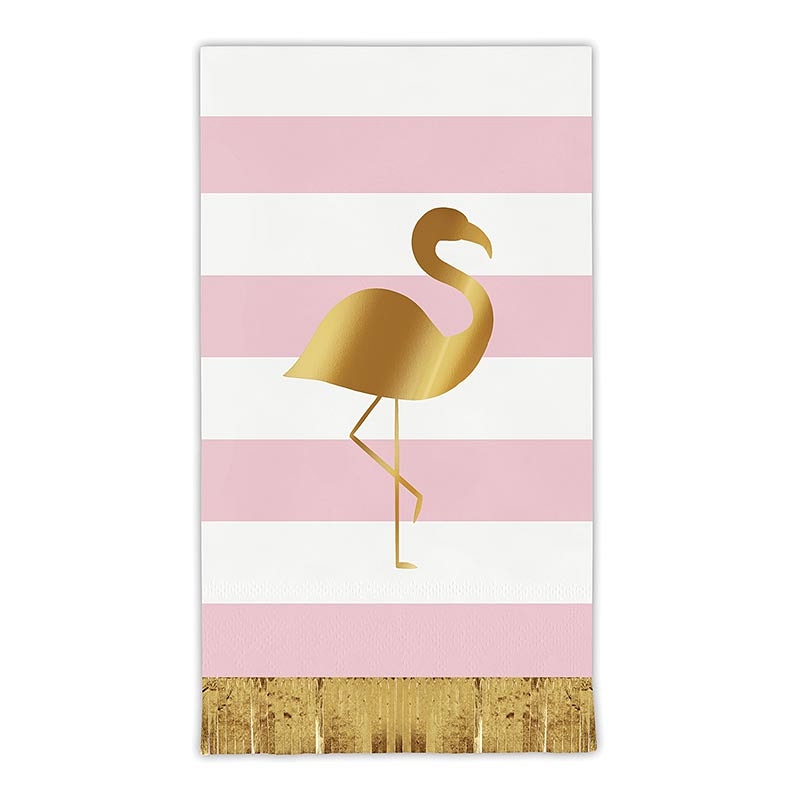 Whimsical Gold-Foil Flamingo Design Napkins with Gold-Foil Fringe (Set of 160)
