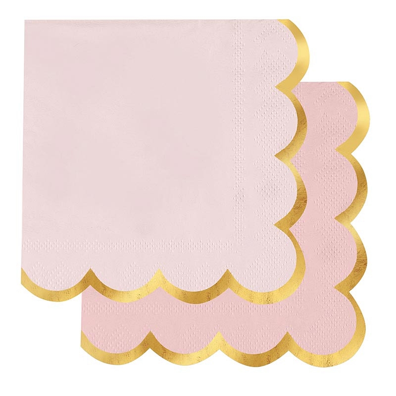 Shimmering Gold-Foil Scalloped-Edge Pink Beverage Napkins (Set of 160)
